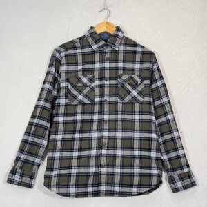 Jachs Olive Green & Navy Blue Plaid Heritage Flannel Shirt M/L